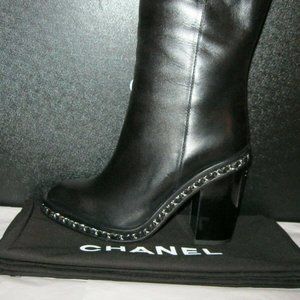 Chanel Leather Tall Boots CC heel